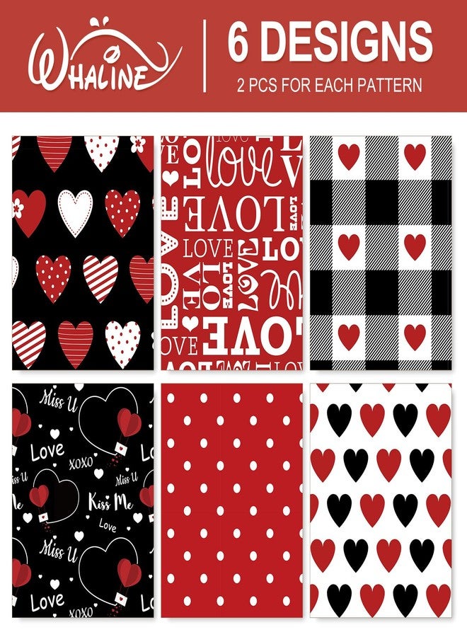 Whaline 12 Sheet Valentine's Day Wrapping Paper Heart Love Plaid Gift Wrap Paper Bulk Folded Flat Black Red Craft Paper for DIY Crafts Wedding Anniversary Party Gift Packing Supplies, 19.7 x 27.6 Inch - Image 3